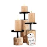 TOPANBIETER 999 Kerzenständer 3er Set, Rundes Design aus Eukalyptusholz & Metall, Höhe 8-22 cm...