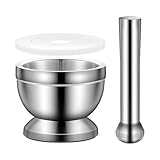 Mörser mit Stößel - Edelstahl Mörser & Stößel Set - Mit PE-Deckel - Rostfest, Stabil,...