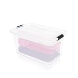 BigDean Aufbewahrungsbox mit Deckel transparent - 14L + Clipverschluss - Stapelbox Ordnungsbox...