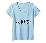 Damen Snowboard Evolution Wintersport Fan Fun Snowboarder T-Shirt mit V-Ausschnitt