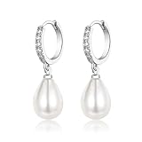 MASOP Perlenohrringe Creolen Silber 925 Zirkonia Ohrringe Perlen für Damen Frauen Mädchen