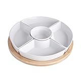 BUTLERS Set Snackschalen & Dipschalen | 5 Porzellan Schalen mit rundem Teller aus Bambus Ø26cm...