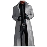 Beokeuioe Trenchcoat Länge, Langer Ledermantel für Herren Punk Herren-Lederjacken, Lässige...