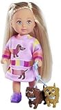 Simba Evi Love Dogs, Puppe mit Zwei süßen Dackeln an der Leine, 12cm Spielpuppe, ab 3 Jahren