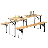 FANTASK 3tlg. Campingtisch Set mit 2 Sitzbänke, Campingtisch Set Metallrahmen, Festzeltgarnitur...
