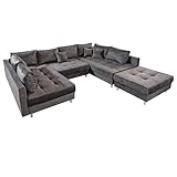 Riess Ambiente Moderne XXL Wohnlandschaft Kent 305cm grau Samt Bigsofa inkl. Hocker Federkern...