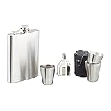 Relaxdays Flachmann Set Edelstahl 7 teilig, 200 ml Flachmann mit Trichter und 4 Becher für Camping...