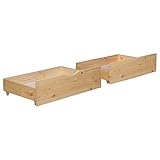 Homestyle4u Bettkasten Aufbewahrung mit Rollen Holz Natur 2er Set Bett Schublade Schubkästen 2...