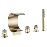 Tivezlor Wasserfall Badewannenarmatur mit Handbrause, gebürstetem Gold Badewannen-Wasserhahn 5...