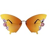 Rahmenlose Schmetterling Sonnenbrille Damen - Randlose Vintage Brille mit UV-Schutz | Modische...