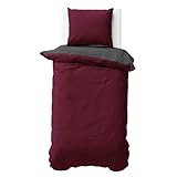Visaggio Wende Bettwäsche Mikrofaser 155x220 cm Bordeaux Anthrazit Bettbezug Garnitur Set Uni...