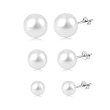 3 Paare ohrstecker perlen silber 925 perlen ohrringe damen Ohrhänger für Frauen Weiß...