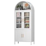 SUPEER Vitrine aus Metall Sideboard Standschrank mit Bogendach,Vitrinenschrank Küchenschrank mit 2...
