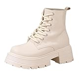 Damen Kampfstiefel, Schnürschuhe, klobiger Absatz, Schuhe für Damen, Retro, runde Zehenpartie,...