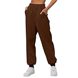 Damen Jogginghose Baumwolle Baggy Sporthose mit Elastische Bund und Taschen Mode Einfarbig Hosen...