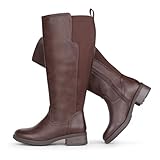 Chicblooms Damen-Stiefel mit weitem Schaft, kniehoch, Stretch, flach, niedriger Absatz, Braun...