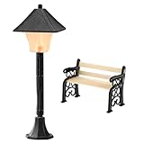DAWRIS Miniature Lantern Bench Mini Garten Wird es leuchten Lights Model Making Fairy Miniatur...