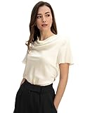 LilySilk Damen Reine Seide Hemd Frauen Sommer Bluse mit Haubenhals und kurzen Ärmeln Mädchen Puli...