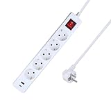 as - Schwabe Steckdosenleiste 5-fach weiß mit 2 USB-Ports (Typ A & C), 1,4 m Kabel, 230V/16A/3500W,...