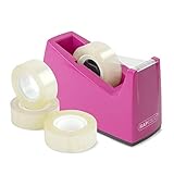 Rapesco 1621 300 Klebebandspender und 4 Klebebandrollen, Pink