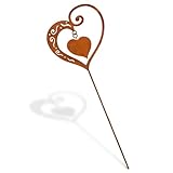 Rostikal Rost Gartenstecker Herz - 62 cm - Handgefertigter Edelrost-Blumenstecker aus Metall -...