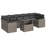 vidaXL 8-TLG. Garten-Sofagarnitur mit Kissen Grau Poly Rattan