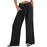 Leinenhose Damen Sommer Lange Hose Baumwolle Musselin Hosen Casual Lose Stoffhose Einfarbig Elegant...