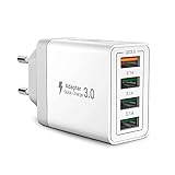 USB Ladegerät, 4 Ports USB Stecker 33W ladeadapter mit QC 3.0 Schnellladegerät Mehrfach USB...