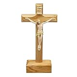 Stehkreuz Standkreuz Altarkreuz Olivenholz naturfarben lackiert mit Korpus Christus Körper...