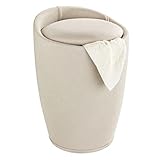 WENKO Badhocker Mod. Candy Leinen Optik Beige, Hocker mit Stauraum für das Badezimmer und...