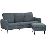 HOMCOM Ecksofa mit Schlaffunktion Sofa mit Fußhocker, 3 Wurfkissen, Eckcouch L-Form Couch für...