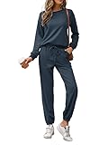 REORIA Damen Tracksuit Langarm Rundhalsausschnitt Einfarbig Zweiteiler Outfit Hoodie Jogger...