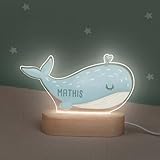 Personalisiertes Nachtlicht LED aus Acrylglas mit Holzsockel, Kinder Lampe mit USB Anschluss,...