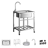 Outdoor Spültisch Edelstahl, Spülbecken mit Wasserhahn Spüle Küche Waschbecken mit Wasserhahn...