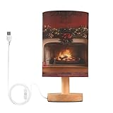 SKYSHU Weihnachts-Kamin Nachttischlampe, kleine LED-Schreibtischlampe, USB-Nachttischlampe mit...