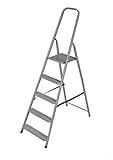 DRABEST - Stehleiter - mit 5 Stufen - bis 125 kg belastbar - 1,73 m lang - Arbeitshöhe 3 m -...