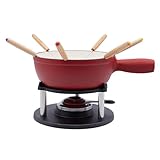 osoltus Fondue | Käsefondue | Fleischfondue Set Gusseisen 6 Personen Emaille rot