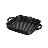 BURNHARD Gusseisen Grillpfanne, quadratisch 26 cm, Pre-Seasoned, Steakpfanne für Gasgrill,...