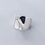 XUEQI Damen 925 Sterling Silber Luxus Ringe, Echten Minimalistischen Welle Breites Gesicht Für Mode...