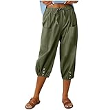 BFSWL Urlaub Must Haves Leinenhose Damen Baumwolle Leinen 3/4 Hose Sommer Einfarbig Sommerhose...