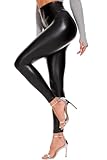 Olligey Lederleggings Damen Lederhose High Waist Lederimitat Hose Kunstleder Leggings Thermo...
