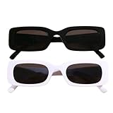 LLEP & FILS Quadratische Retro-Sonnenbrille für Damen, 2 Stück, Weiß, Schwarz