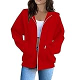 2026 Damenmode, einfarbig, locker, schlankmachend, mit Kapuze, Reißverschluss, Kapuzenpullover,...