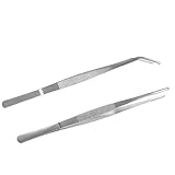 25 cm Gebogene Pinzette Stumpf - Edelstahl Profi Rutschfest Lang Gerade 2 Stück Abgewinkelte für...
