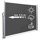NOOR Seitenmarkise EXKLUSIV 160x350 cm Anthrazit - blickdichter Sichtschutz für Balkon, Terrasse &...