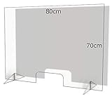 Spuckschutz aus Plexiglas mit 4mm, 80x70cm Virenschutz Hustenschutz Niesschutz, Thekenaufsatz...