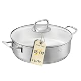SILBERTHAL Schmorpfanne Unbeschichtet 28 cm hoher Rand - Servierpfanne mit Deckel - Backofengeeignet...