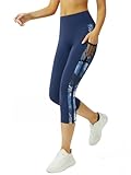 Tuspryt 3/4 Sporthose Damen mit Taschen, Sport Leggings Damen Damen Blickdicht Laufhose,Sporthose...