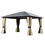 Outsunny Luxus Pavillon Gartenpavillon Alu Partyzelt Gartenzelt mit lichtdurchlässigem PC Dach 420...