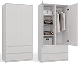 CDF Kleiderschrank Weiß 90cm Breit Kinderzimmer Schlafzimmer 2 Schubladen 2-türig Kleiderschrank...